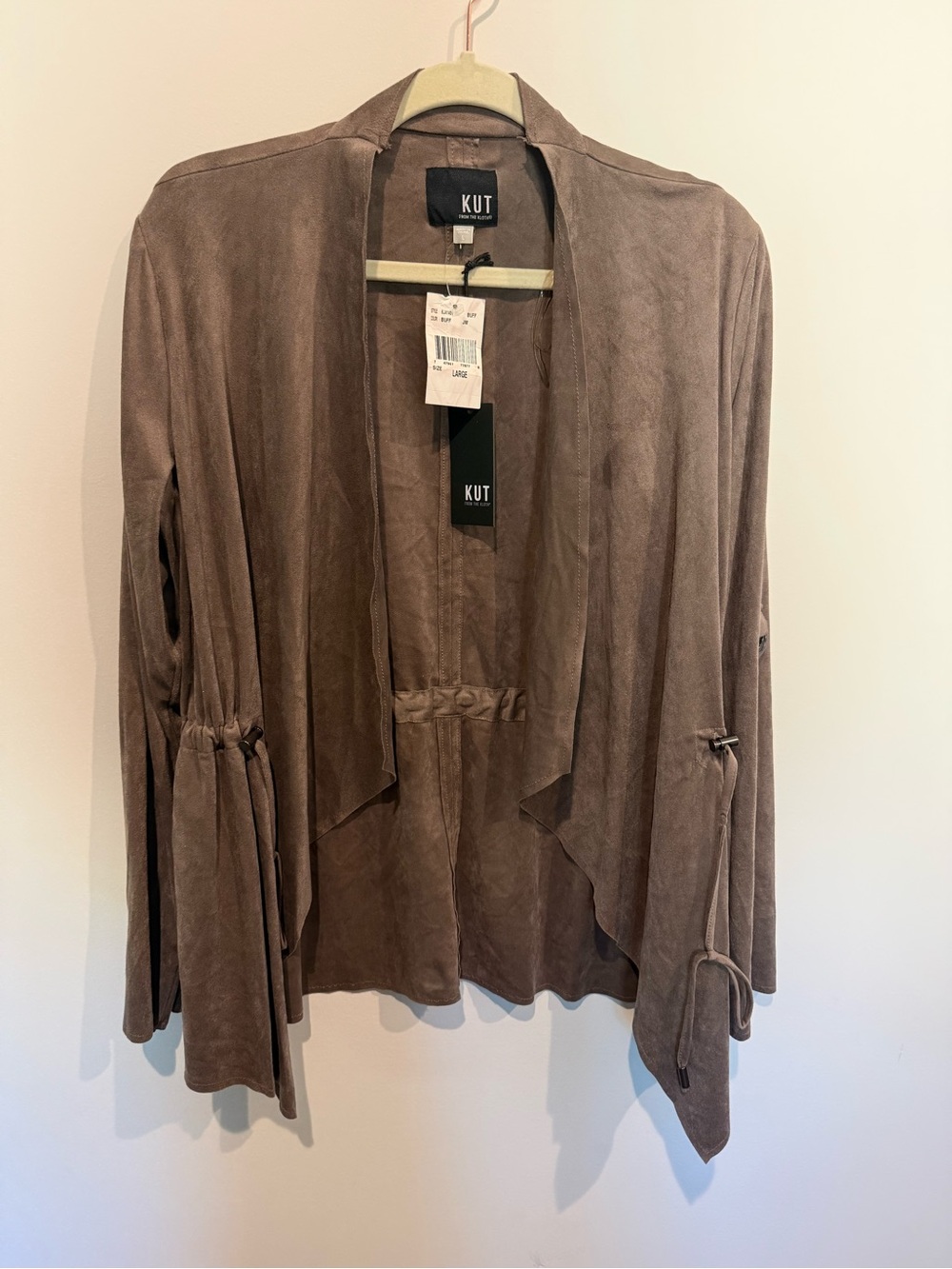KUT from the Kloth Taupe Open Front Lightweight Jacket. New with Tags Size large